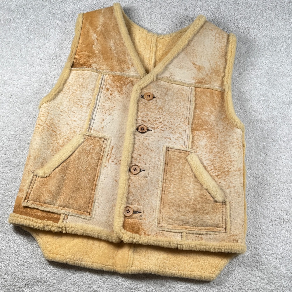 Montgomery Ward Vest Mens M L Tan Faux Shearling Lined Western Rancher